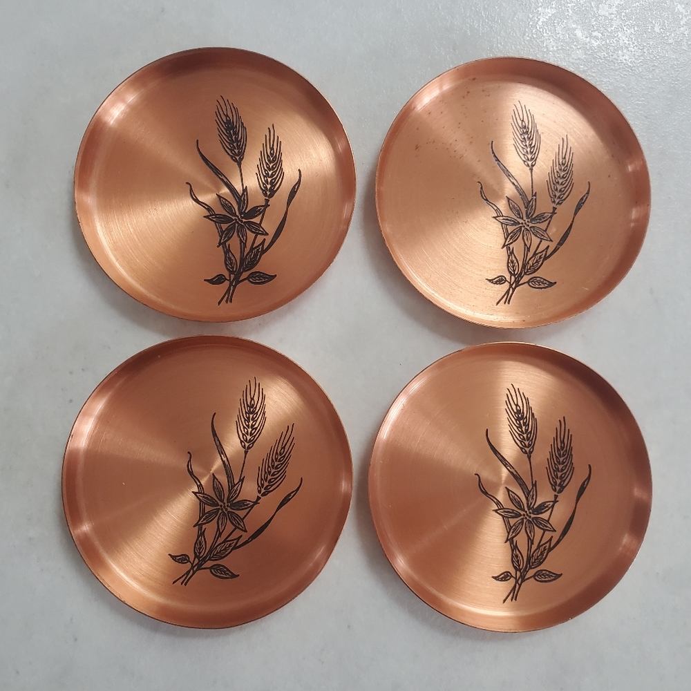 Fantasy Copperware Vintage Coasters Set of 4 Hand Wrought in Canada Vintage 70s